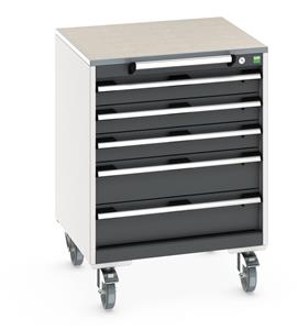 cubio mobile cabinet with 5 drawers & lino worktop. WxDxH: 650x650x790mm. RAL 7035/5010 or selected Bott Mobile Storage 650 x 650